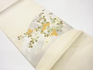 金銀彩金駒刺繍萩に花葉・垣根模様名古屋帯